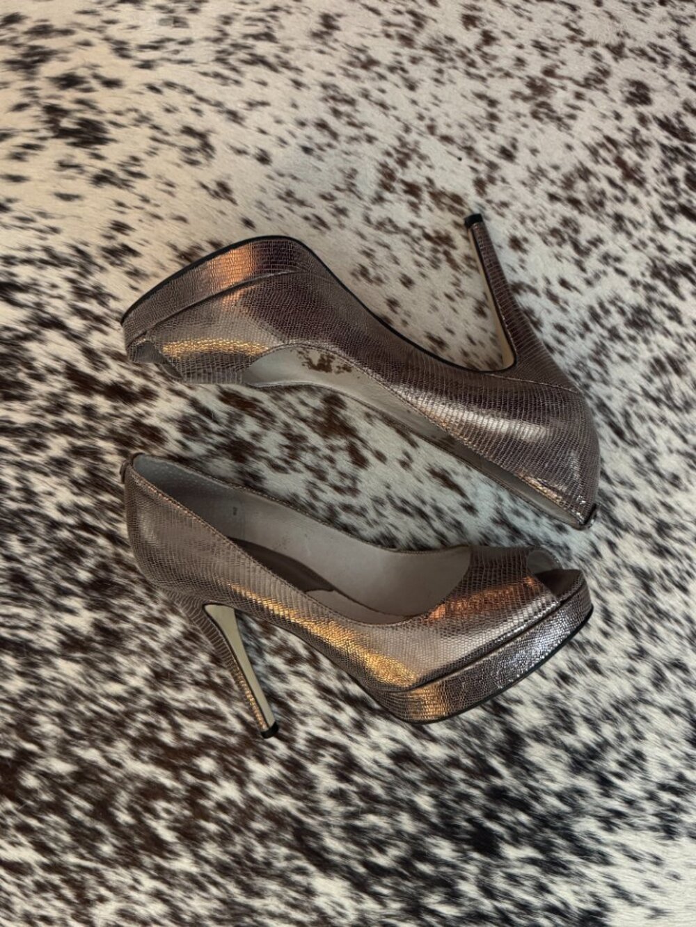 Michael Kors Bronze Snake Embossed Peep Toe Pumps Size 7